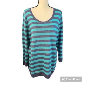 Talbots Factory | NEW 100% Linen Blue Purple Stripe V-Neck Sweater Sz XL